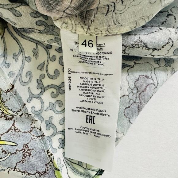 ETRO Blue Floral Ramie Shorts Size 46 Large Elastic Relaxed Beach Travel Yacht - Picture 5 of 9